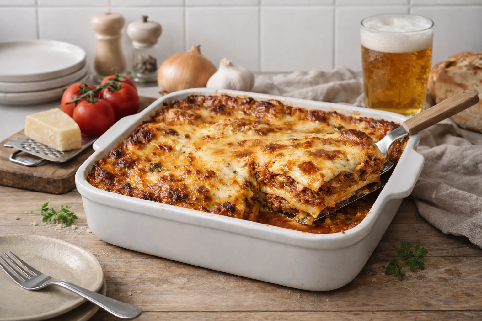 billede af lasagne med kødsovs